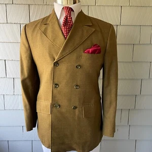40s Style Robert Johnson C. Olive Green Wool Double-Breasted Mens Blazer Size 40 - Picture 1 of 7