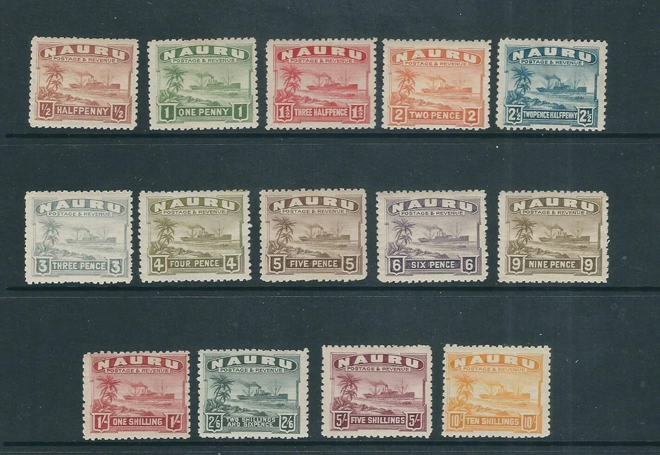 Juego completo de goletas NAURU 1924-34 PRIMERA IMPRESIÓN (GIBONES 26a-39a) F/VF MH zy20 Foto 1 de 1