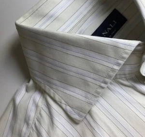 CANALI pale pistachio striped shirt Sz 15 3/4- 40 made in Italy ๐ฎ๐น - Picture 1 of 10