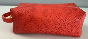 Bare Minerals Make-up Cosmetic Bag Zipper Pouch Orange Faux Leather Storage Bag