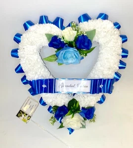OPEN HEART  ARTIFICIAL FUNERAL WREATH -SILK FLOWERS-  grave tribute - ANY ❤️ - Picture 1 of 10