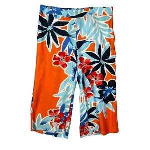 Soft Surroundings Wide Leg Crop Pants 1X Tropical Hawaiian Orange Blue Floral - Picture 1 of 15