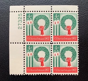 1962 US SCOTT #1205 CHRISTMAS WREATH CANDLES BLOCK OF 4 MNH OG UNUSED - Picture 1 of 2
