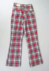 New Vintage Flare Leg Pants Boys Sz 16 22x27 Deadstock 70s USA Plaid Lightweight - Picture 1 of 9
