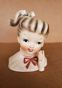 Vintage Napco blond teenage girl in pink dress Lady Head Vase 1950s. 6" - Picture 1 of 5