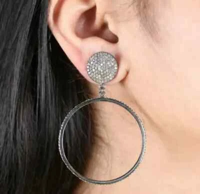 Pendiente de aro colgante de plata de ley 925 con pavé de diamantes regalo de Navidad Foto 1 de 4