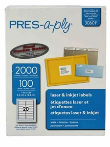 Pres-A-Ply Laser/Inkjet Labels 100 Sheets~20 Per Sheet (2000) 1 x 4 White 30601 - Picture 1 of 14