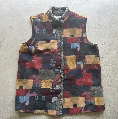 Chaleco abotonado tapiz retazos mezcla acrílico Coldwater Creek vintage talla M Foto 1 de 4