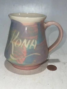 VTG Handmade Pottery KONA Coffee Cup Handled Mug Kaui Hawaii Hand Painted - Picture 1 of 4