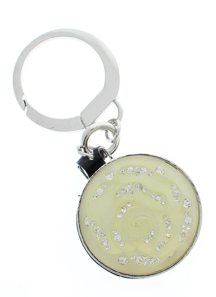 Rhinestone Bling Rosette Flower Mirror Key Chain Fob Phone Purse Charm - Image 1 of 4
