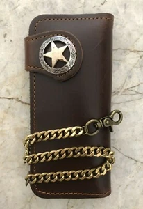 Portafoglio biker pelle catena fatto a mano pelle portafoglio uomo bifold regalo 60 - Foto 1 di 2