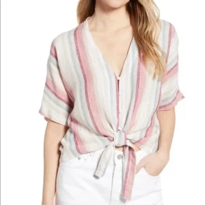 Rails Thea Stripe Button Up Tie Front Blouse In Tropic Stripe L - Picture 1 of 7
