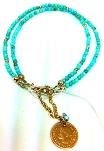 Double Bracelet Made of Natural Turquoise stones with Goldfield coin for girls - Picture 1 of 6