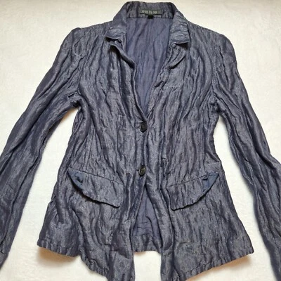 LAFAYETTE 148 NY гофрированный креп блейзер размер 8 синий хлопок металлик платье повседневное L/S - Изображение 1 из 4