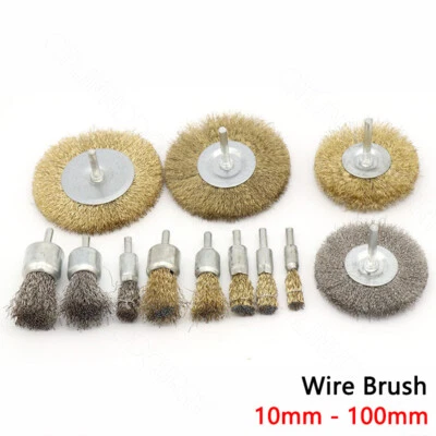 10mm-100mm Steel / Brass Wire Cup End Brush 1/4'' Shank For Rotary Tools Drills - Image 1 of 4