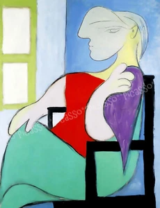Woman sitting Picasso art Kunstwerk Deko Bild 30x42 Leinwand Collection A1PP37 - Picture 1 of 4