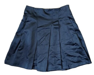 Nicole Farhi midnight blue cotton satin pleated skirt size UK 10 - Image 1 of 4