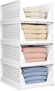 4 Pack Folding Closet Organizers Storage Box, Stackable Storage Bins, Plastic... - Picture 1 of 12