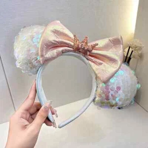 Minnie Mouse sequins ears pink bow Headband - Picture 1 of 3
