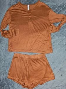 Girls Pajama Loungewear Outfit Set Shorts & Top Brown Above Stars Small - Picture 1 of 5
