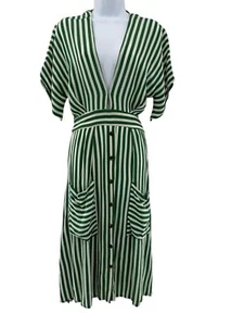 Vestido Faithful the Brand Milan MIDI verde y blanco a rayas talla US 6 mediano - Imagen 1 de 8