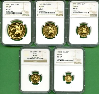 JUEGO PANDA ORO CHINA 1985 NGC MS 69 5 MONEDAS Foto 1 de 2