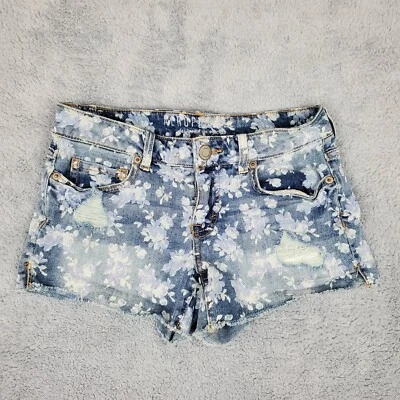 Pantalones Cortos Aeropostale Juniors Talla 2 Azul Estampado Floral Envejecido 3" Entrepierna Abertura Lateral Foto 1 de 4