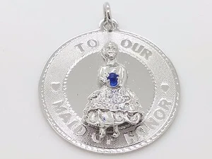 M&M Sterlingsilber "An unsere Trauzeugin" blauer Edelstein runder Anhänger Charm - Bild 1 von 9