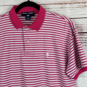 Womens Y2K Ralph Lauren Polo Sport Pink Striped SS Polo Cotton Casual Preppy L - Picture 1 of 6