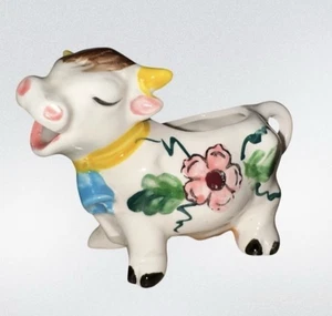 Small Sweet Cow Creamer Ceramic Hand-painted Floral - Picture 1 of 8