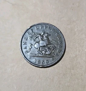 1850 FULL Penny Bank Of Upper Canada - Antique Coin One Token Authentic Original - Picture 1 of 3