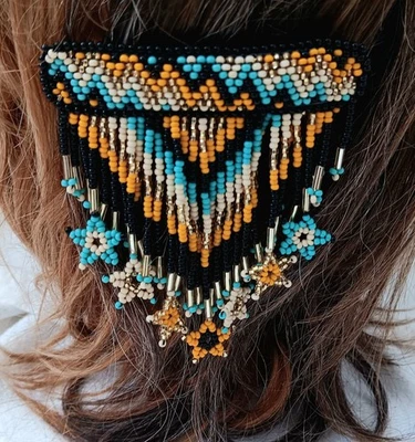 Beaded Boho Hippie Barrette With Star Fringe & French Clip Closure Guatemalan - Image 1 of 4