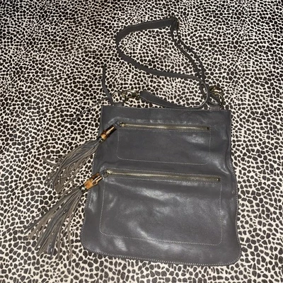 Sorial New York Gray Satchel Genuine Leather Crossbody Bag Bamboo Tassels NICE - Image 1 of 4