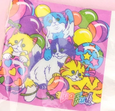 Винтажный Lisa Frank котенок любовь воздушные шары салфетки кошки пляж США 1990-х новый запечатанный - Изображение 1 из 4