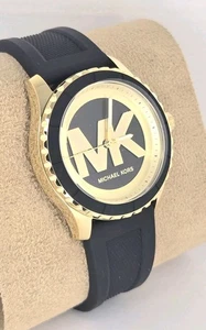 Michael Kors Oversized Everest Black Silicone Gold MK Logo Womens Watch MK7537 - Picture 1 of 8