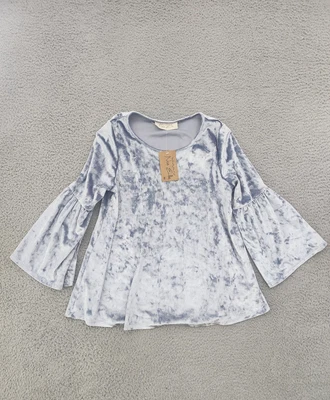 Camisa Pullover Suave Manga Campana Terciopelo Azul Pequeño Noa Elle Top Mujer Foto 1 de 4