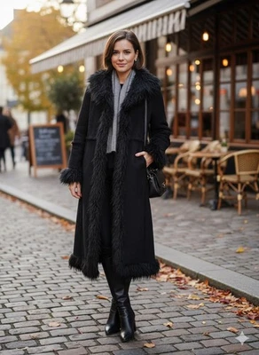 Casaco afegão vintage Y2K camurça preto Penny Lane pele longa feminino grande hippie  - Imagem 1 de 4