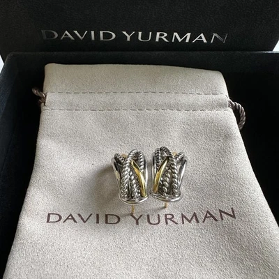 Серьги-кольца David Yurman из стерлингового серебра 14 карат с кроссовером - Изображение 1 из 4