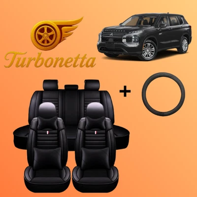 For All Mitsubishi Custom Fit Luxury 5 Seat Black Cushion Leather Seat Cover - Image 1 of 4