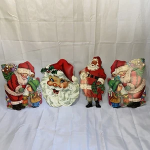 4 Stück Vintage Weihnachten Weihnachtsmann Deko Stanzpapier Karton 2-seitig - Bild 1 von 23