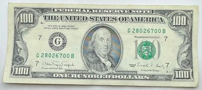 1990 Vintage Franklin Off Center $100 Note - Chicago - G - 100 - Hundred $ Bill - Image 1 of 2
