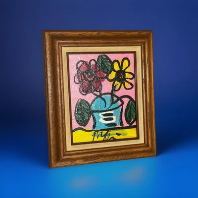 "Impresionante pintura floral moderna de Peter Keil - Marco de roble vintage 13""x15""" Foto 1 de 4