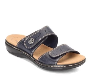 Clarks Women’s Leisa Lacole Sandal Navy Leather Slide Adjustable Strap Size 9 M - Picture 1 of 9