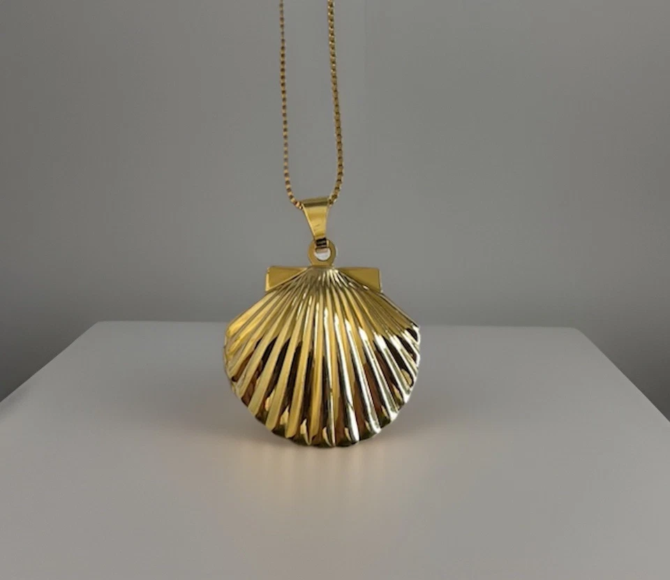 Collar Colgante Medallón Concha Estilo Vintage Tono Dorado - Nuevo Foto 1 de 4