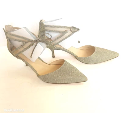 Impresionante Nina Elegante Plata Brillo Zapatos de Vestir Tacones Bombas Encaje Tío Lazo talla 9M Foto 1 de 4