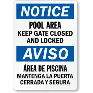 Zweisprachiges Schild Poolbereich Tor geschlossen halten Aluminium wetterfest b00151 - Bild 1 von 1
