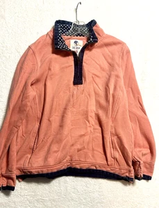 Pullover Fat Face Arlie para mujer 12 rosa denim azul 1/4 cremallera algodón (A9) - Imagen 1 de 4