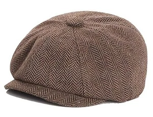 Boys Newsboy Cap Kids Flat Cap Vintage Herringbone Tweed 4-9 Years Coffee - Picture 1 of 6