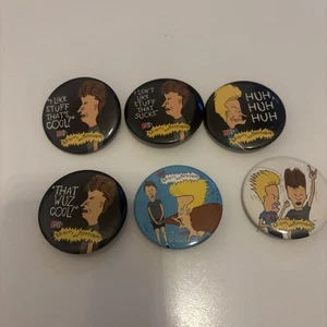 Vintage Beavis And Butthead MTV Buttons Pins Set Of 6 P - Picture 1 of 5