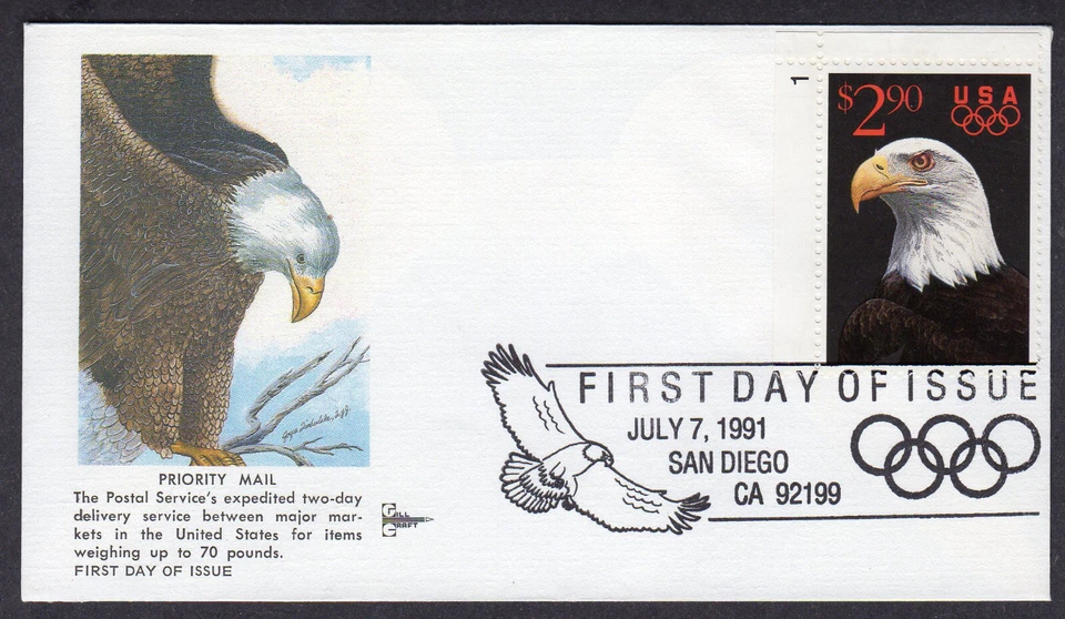 1991 $2.90 Priority Mail Eagle (2540) PL# Single - GillCraft FDC MX366 - Image 1 of 1